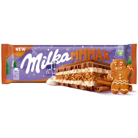 Шоколад молочний плитка з Імбирним печивом Milka MMMAX Ginger Man Мілка Сендвіч молочний шоколад крем та печиво 300г