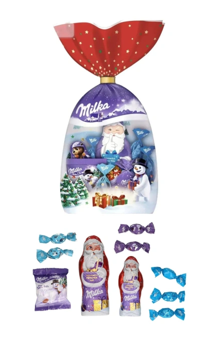 Набір Подарунок Новорічний солодощі Milka Christmas Mix Мілка Шоколадні фігурки Пакет Дитячий 10шт 224г
