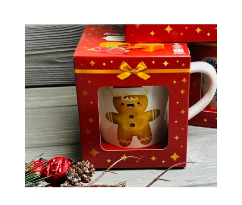Набір Подарунок Новорічний Чашка та Цукерки Корівка Magnetic Merry Christmas Ginger man Магнетік кружка Імбирний чоловічок 85г