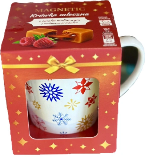 Набір Подарунок Новорічний керамічна Чашка та Цукерки Корівка Magnetic Merry Christmas Snowflakes Магнетік кружка Сніжинки 85г