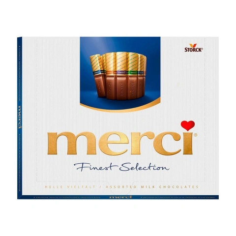 Шоколадні цукерки міні Плитки асорті Storck Merci Finest Selection Helle Vielfalt Assorted Milk Chocolate Blue Мерсі Коробка 250г