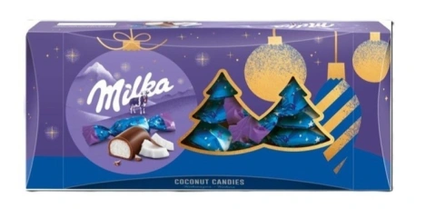 Шоколадні цукерки Різдвяні Milka Christmas Candies Coconut Creme Chocolate Мілка з Кокосовим кремом Коробка 310г