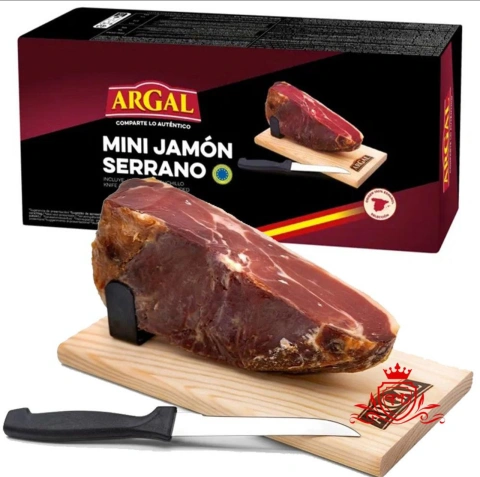Набір Хамон Серрано з дощечкою та ножем ARGAL Mini Jamon Serrano Аргал сировялений іспанська свинина Коробка 1000г