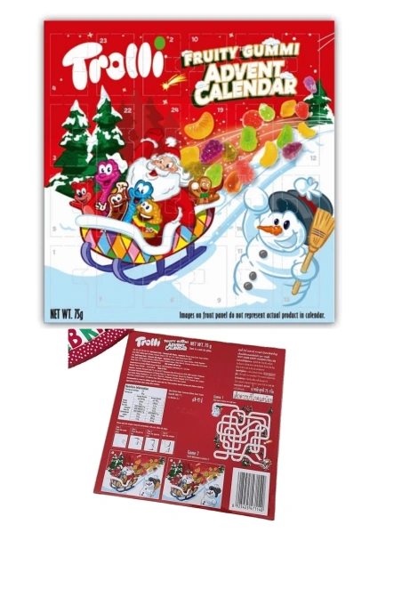 Набір Подарунок Новорічний Адвент календар з Ігрою Trolli Fruity Gummi Advent Calendar Game Троллі пакетики цукерок Дитячий 75г