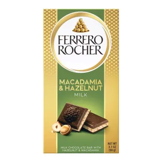 Шоколад молочний Ferrero Rocher Macadamia&Hazelnut Milk Chocolate Bar Фереро Роше з фундуком та макадамією Плитка 90г