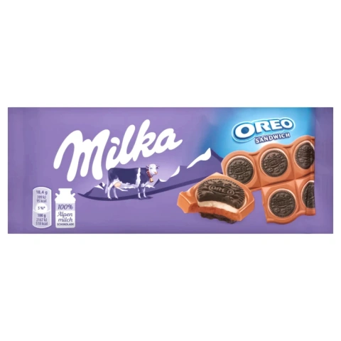 Шоколад плитка Milka Oreo Sandwich Vanilla Chocolate Мілка сендвіч молочний шоколад з Орео Ванільний 92г
