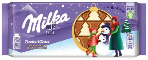 Шоколад Новорічний плитка Мікс у формі Ялинки Milka Tender Winter Milk&White Alpine Chocolate Мілка Білий та молочний 11шт 90г