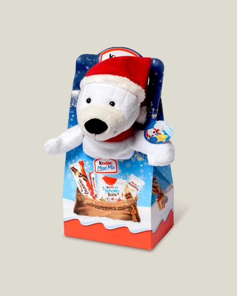 Новорічний набір Kinder солодощів kinder maxi mix з м'якою іграшкою (білий ведмедик), 133 г.