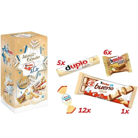 Набір Подарунок Новорічний Адвент календар Kinder &Co White Edition Advents Calendar Кіндер та Компанія Зимовий цукерки 263г