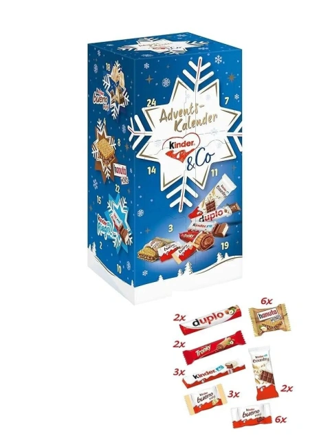 Набір Подарунок Новорічний Адвент календар Kinder &Co Blue Edition Advents Calendar Кіндер та Компанія Зимовий цукерки 295г