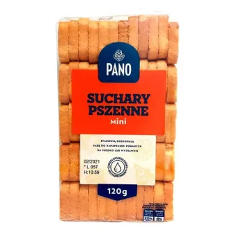 Сухарики тостові Pano Suchary Pszenne mini Пано міні Хлібці пшеничні Білі 60шт Пакет 120г