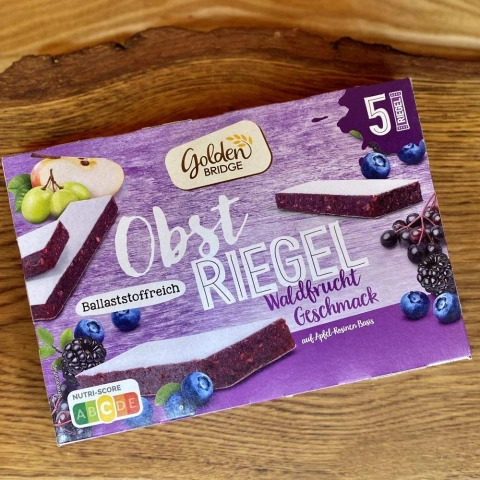 Батончики фруктові пастіла Без цукру Golden Bridge Obst Riegel Fruit Snack WaldFrucht Geschmack снеки Чорниці та Ожина 5шт 150г