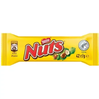 Шоколадний батончик Nestle Nuts Hazelnuts Нестлє Натс шоколадний Бар з карамеллю Нугою та цілими лісовими горіхами 42г
