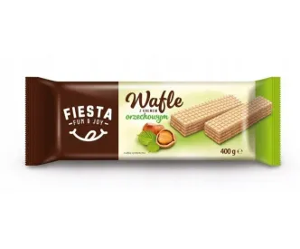 Вафлі вершкові Fiesta Fun&Joy Wafles z kremem o smaku Orzechowym Фіеста світлі з какао-горіховою начинкою 400г