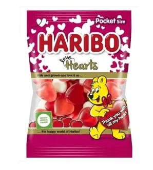 Цукерки Сердечка жувальні Haribo Love Hearts Mix Pocket size Харібо серця Кохання мікс желейні Натуральні кольори Пакет 100г