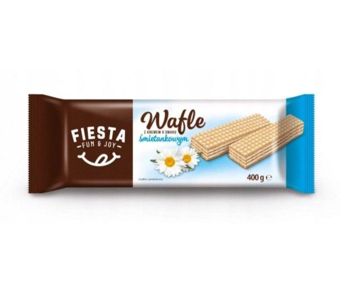 Вафлі вершкові Fiesta Fun&Joy Wafles z kremem o smaku Smietankowym Фіеста білі з вершково-молочною начинкою 400г