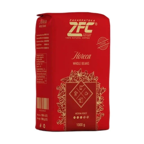 Кава в зернах ZFC Horeca Whole beans Medium roast 100% Robusta Закарпатська фабрика кави Середнє обсмаження 1000г