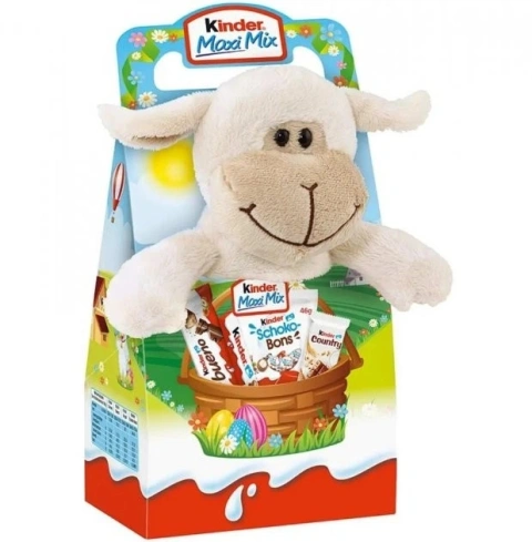 Набір Солодощів з мякою Іграшкою Пасхальний Kinder Maxi Mix Sheep Кіндер максі Мікс цукерок та плюшева Овечка 133г