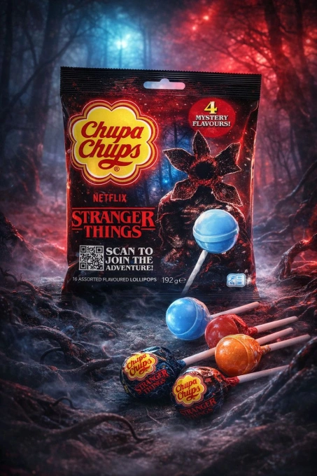 Льодяники на паличці Chupa Chups Stranger Things Netflix 4 Mystery Flavour Blue Чупа Чупс Дивні дива Синій 4 смаки 10шт Пакет 120г