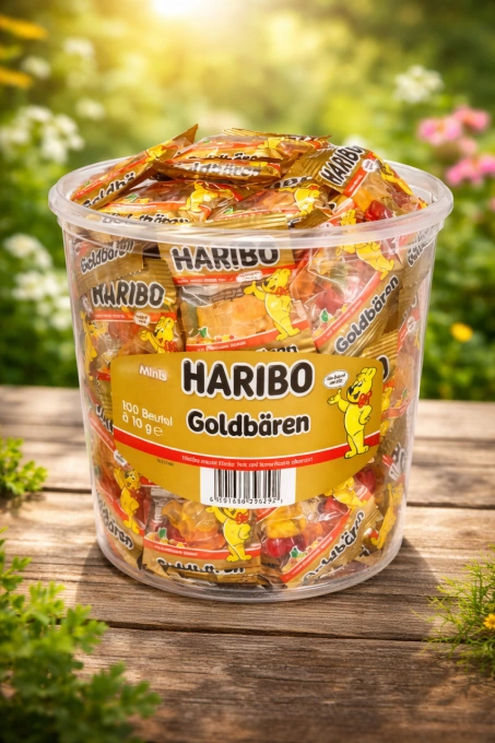 Желейні цукерки Haribo Goldbaren Minis Beutel kinder Харібо Золоті Ведмедики фруктовий Мікс 100 мініпакетики Бокс з кришкою 1000г
