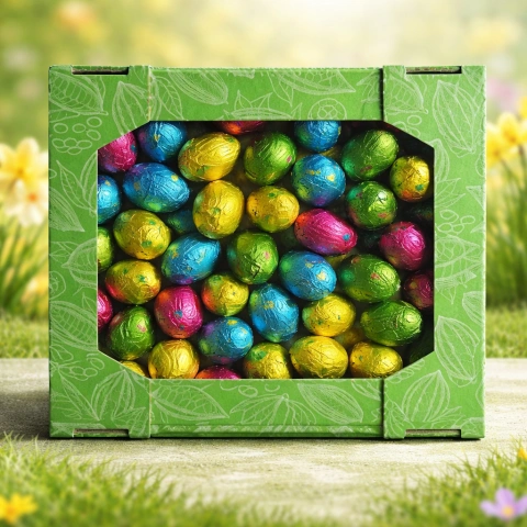 Яйця Шоколадні вагові Великодні Baron Easter Chocolate Eggs Барон Пасхальні в фользі з праліне Асорті Коробка екран Зелена 2000г