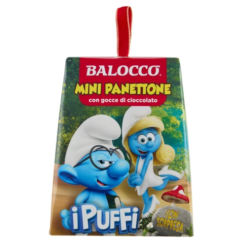 Міні Панеттоне Дитячий з Cюрпризом Balocco Mini Panettone iPuffi Gocce cioccolato Балокко Смурфіки з шоколадною крихтою Бокс 80г