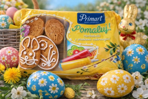 Набір подарунок Пасхальний Печиво з їстівними фарбами для Малювання Primart Pomaluj cookies Прімарт 4 кольори Бокс 211г