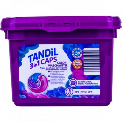 Капсули для прання світлої та Кольорової білизни Tandil Color Waschmittel 3in1 Caps Танділ активні пластиковий Бокс з кришкою 22шт