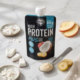 Мус Протеїновий без цукру Solevita High Protein Mus Owoce Kokos Солевіта Енергетичне пюре Білок 20г смак Кокос Фрукти 180г