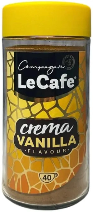 Кава розчинна LeCafe Crema Vanilla Flavour Coffee Лекафе Крема смак Ваніль Гранули 40 порцій Банка 75г