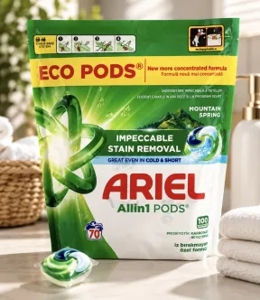 Капсули для прання Універсальні Ariel Eco Pods All-in-1 Stain Removal Mountain Spring Арієль Швидкорозчинні Виведення плям 70шт