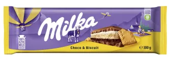 Шоколад плитка сендвіч Milka Choco & Biscuit Alpine Milk Chocolate Мілка Молочний Шоколад з бісвітним печивом 300г