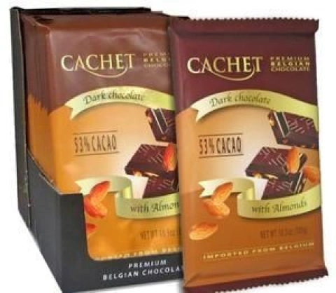 Преміум шоколад Cachet 53% темний із мигдалем 300г
