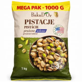 Фісташки каліфорнійські Солені BakaD’or Pistacje Prazone Solone MegaPack БакаДОр горішки Смажені напіввідкриті Пакет 1000г