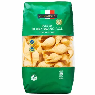 Макарони Конкільйоні Ракушки GustoBello Pasta Di Gragnano P.G.I. Conchiglioni ГустоБелло Граньяно Пшеничні Тверді сорти 500г