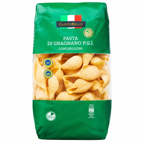 Макарони Конкільйоні Ракушки GustoBello Pasta Di Gragnano P.G.I. Conchiglioni ГустоБелло Граньяно Пшеничні Тверді сорти 500г