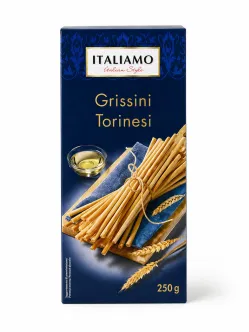 Хлібні палички Гріссіні традиційні Italiamo Grissini Torinesi Італійські снеки з Турина Коробка 250г