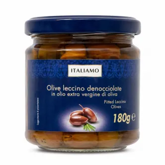 Оливки Коричневі сорт Леччіно Italiamo Olive Leccino denocciolate Італіамо в оливковій олії Екстра класу без Кісточок 180г