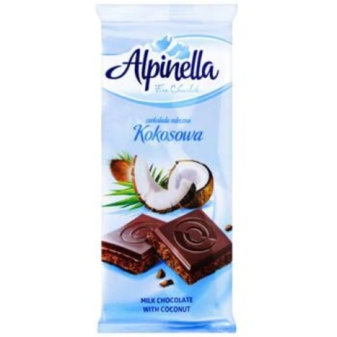Молочний шоколад Alpinella з кокосовим смаком 90г