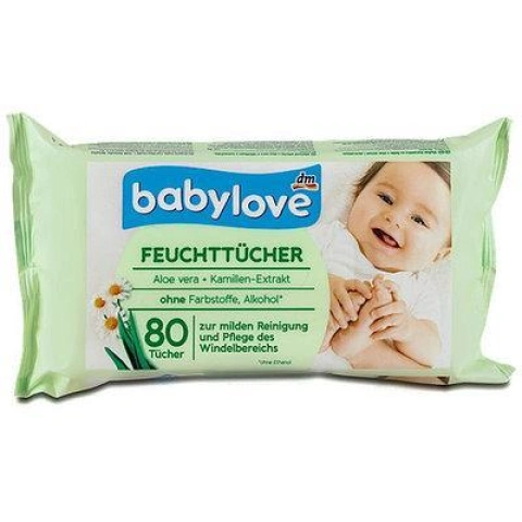Дитячі вологі серветки babylove feuckttucher aloe vera + kamillen-extrakt — 80 шт.