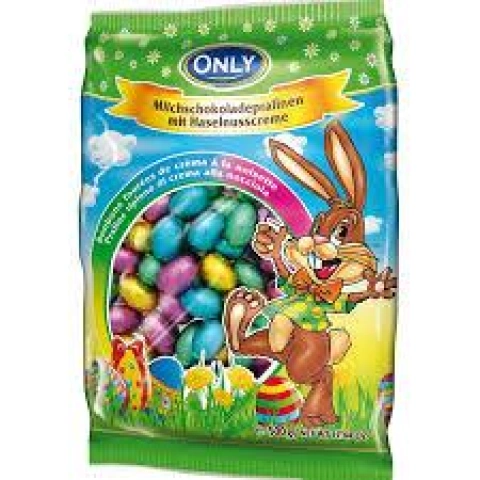 Яйця шоколадні Only Milch Chocolate Mix Онлі молочний шоколад з горіховим кремом у різнокольоровій фользі Асорті 500г