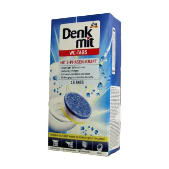 Таблетки для дезинфекції та Очищення унітазів Denk Mit WC Tabs mit 3 phasen Kraft Денкміт розчинні 3х фазова дія 16шт