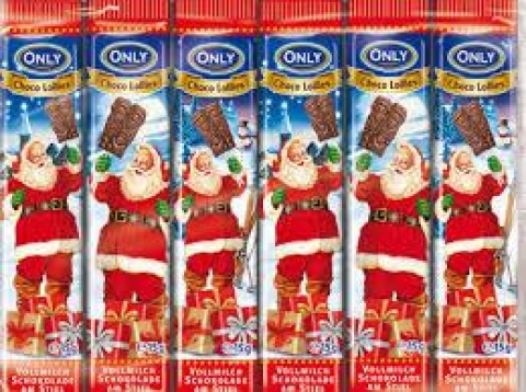 Фігурки санти Only з молочного шоколаду на паличці, only choco lolies, 6х15г.