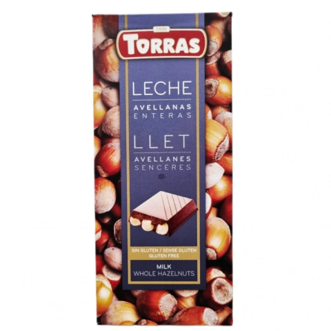 Шоколад молочний Torras leche з цільним лісовим горіхом 200г