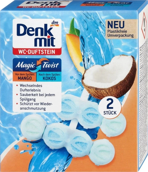 Підвіска для унітазу з подвійним ароматом манго кокос Denkmit magic twist 96г