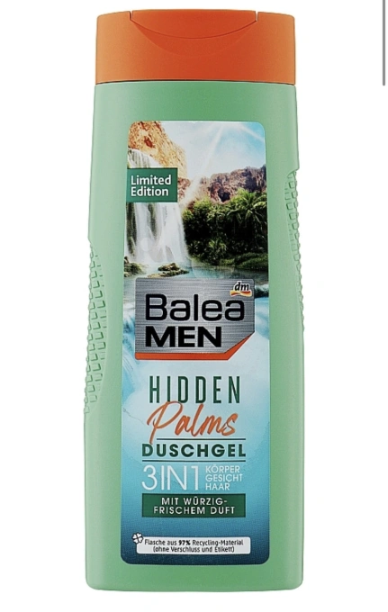 Balea men hidden palms duschgel 3 in 1 vegan - чоловічий гель для душу 3 в 1, 300 мл, німеччина