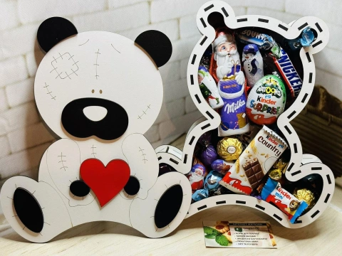 Дерев’яний подарунковий Kinder ведмедик тедді ( бокс)