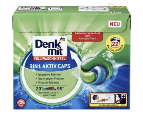 Капсули для прання білих речей Denkmit 3in1 aktiv caps 22шт