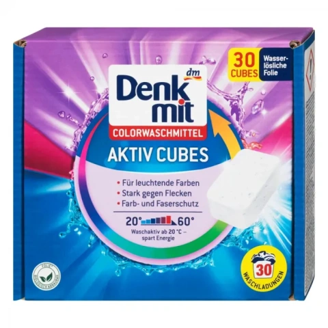 Пресований порошок Denkmit для прання кольорових речей aktiv cubes color 30шт