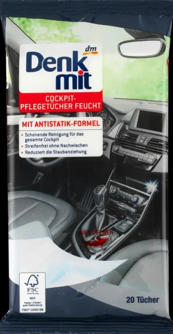 Вологі серветки для догляду за автомобілем Denkmit Reinigungstucher fur Autopflege 20шт